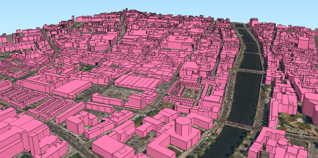 3D building map of Dublin, Ireland