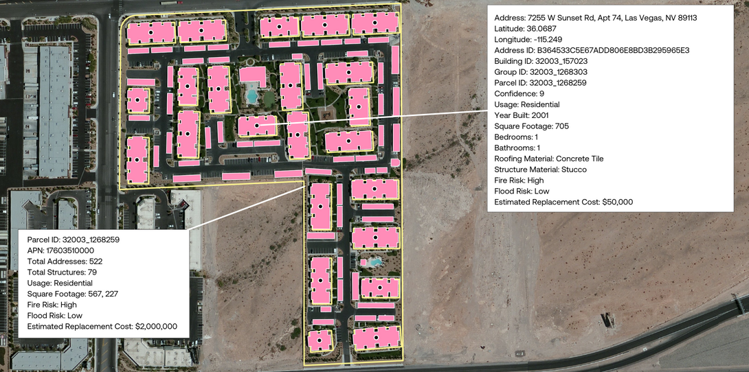 Complex building and property relationships in geospatial data