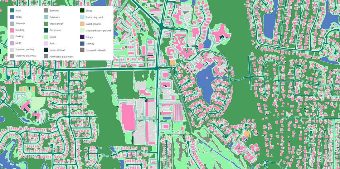 A sample of high-precision land cover data Ecopia AI extracted in Jacksonville, Florida.