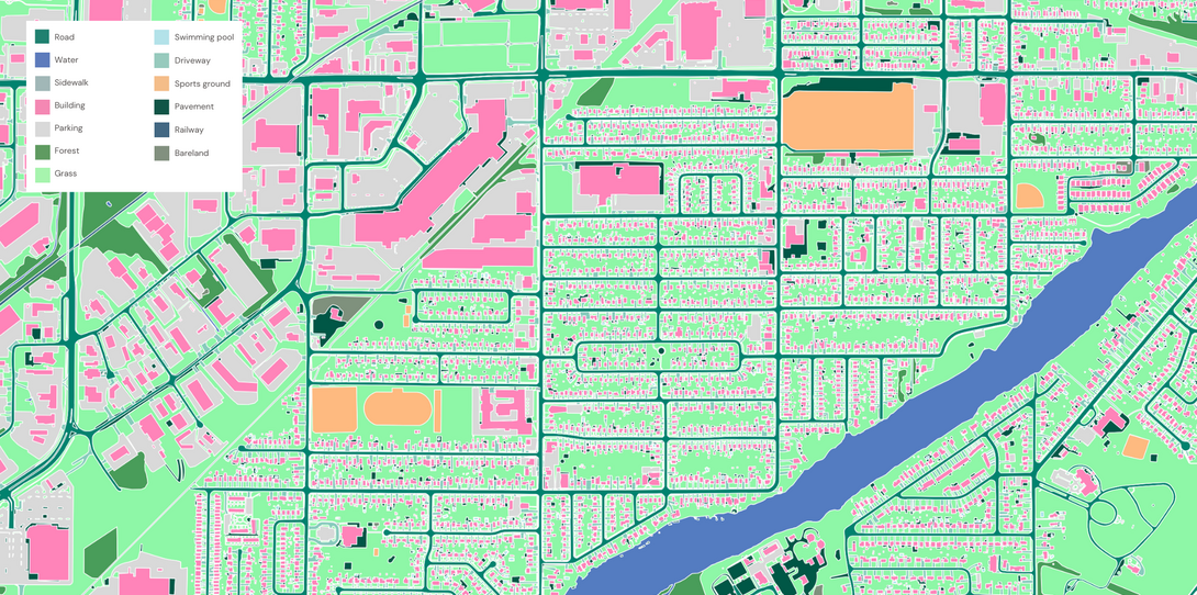 A sample of high-precision land cover data Ecopia AI extracted in Peterborough, Ontario.