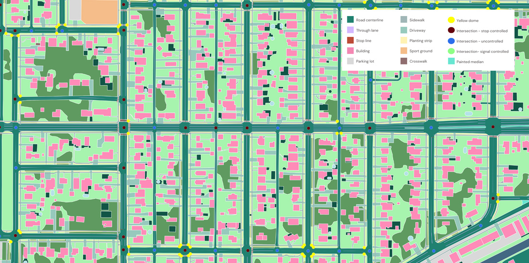 A sample of transportation and land cover data extracted by Ecopia AI in Chicago, Illinois.