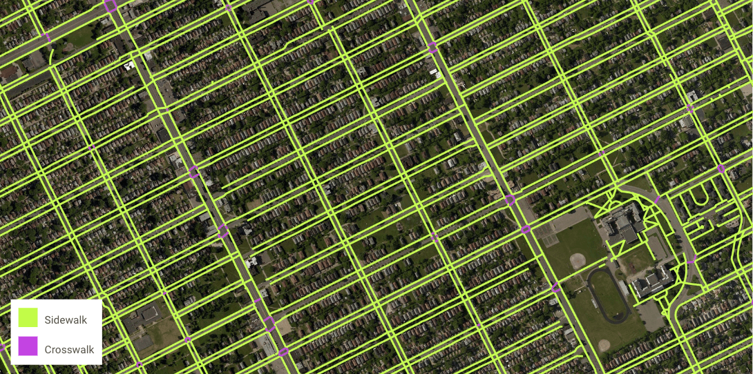 Sidewalk and crosswalk map data