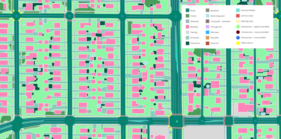 A sample of transportation map features and other land cover data extracted by Ecopia AI in Chicago, Illinois.