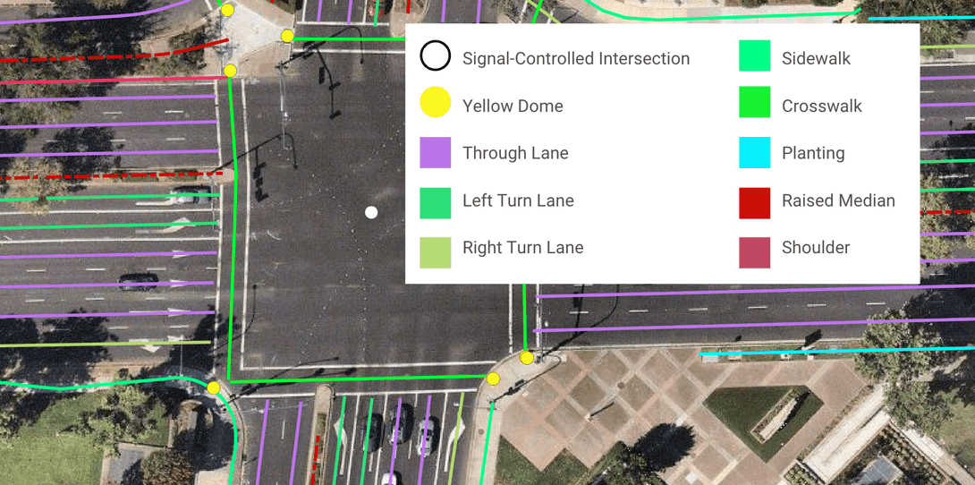 A sample of advanced transportation features mapped by Ecopia in Contra Costa County, California