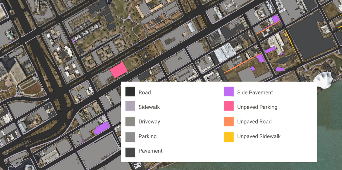 A sample of land cover features mapped by Ecopia in Wayne County, Michigan