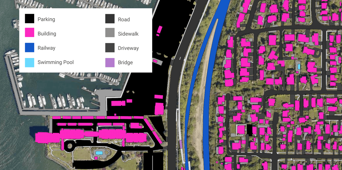 A sample of impervious surfaces mapped over geospatial imagery; Washington