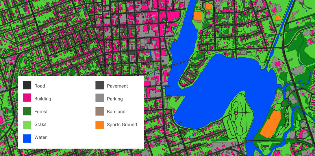 A sample of land cover data extracted by Ecopia for use in the City of Peterborough’s integrated flood model