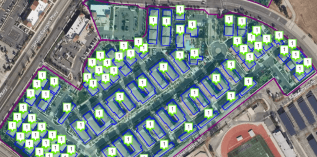 A single address marked as one “location”, despite having 104 buildings on the property